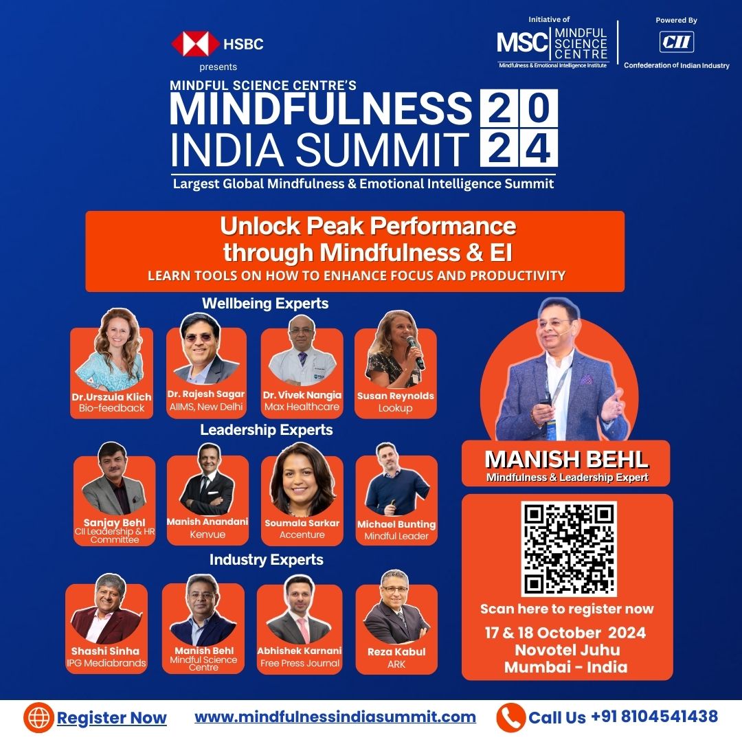 MindfulIndiaNow's tweet photo. Looking to take your performance to the next level? Meet the experts at Mindfulness India Summit. An initiative of @MindfulMsc presented by @HSBC_IN powered by @FollowCII &amp; supported by @the_hindu. Registration link is in bio. #mis2024 #performance #ProductivityTips #Mindfulness https://t.co/152UluxACr