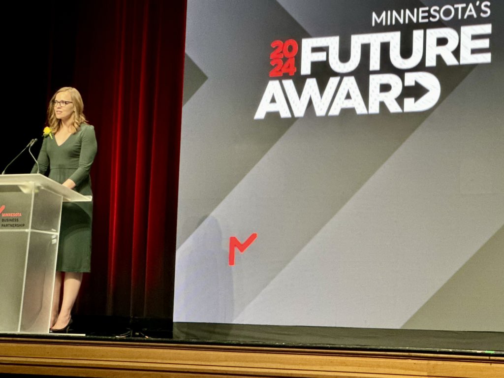 ServeMN CEO Julia Quanrud accepting the MN Future award for the Bridge2Read literacy instruction program <a href="/BizPartnership/">Business Partnership</a> <a href="/ServeMN/">ServeMinnesota</a>