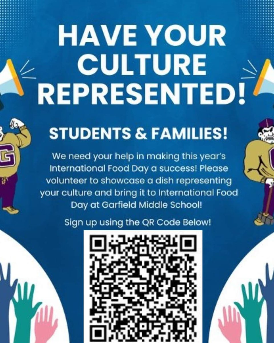 Garfield Middle School (@garfieldms_nj) on Twitter photo GMS Families, we need YOUR help!
Join us for International Food Night by either bringing a dish representing your culture or making a monetary donation.
📅 October 17 | ⏰ 5:30-7:30 PM
📍 Garfield Middle School
Scan the QR code or email asabani@gboe.org by 10/13 to participate! GMS Families, we need YOUR help!
Join us for International Food Night by either bringing a dish representing your culture or making a monetary donation.
📅 October 17 | ⏰ 5:30-7:30 PM
📍 Garfield Middle School
Scan the QR code or email asabani@gboe.org by 10/13 to participate!
