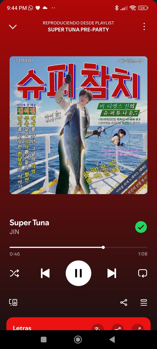 sugadboy's tweet photo. — ARMY, se está realizando un streaming party previo al lanzamiento de 'Super Tuna' versión extendida para aumentar las reproducciones en la discografía de #JIN  y asegurar su posición en los charts. 

Súmense ↓
JIN IS COMING
SUPER TUNA IS COMING
#진 #Jin #슈퍼참치 #SUPERTUNA https://t.co/PPP0U9uyc0