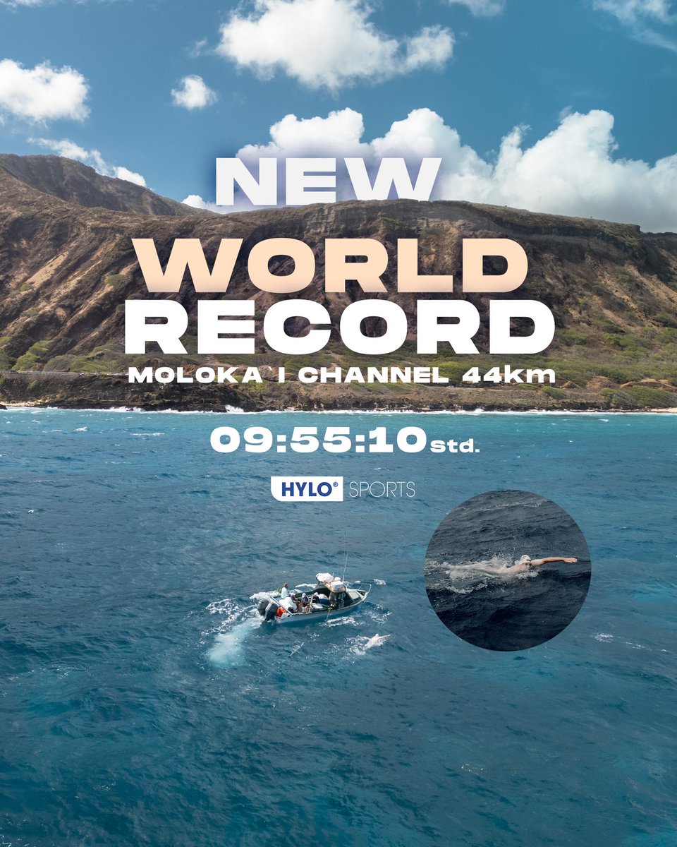 9 Stunden, 55 Minuten und 10 Sekunden.
Ich kann es kaum fassen – ein neuer Weltrekord über den Molokai Channel 44 km, die längste Schwimmdistanz in meinem Leben🌊🔥 Die alte Bestmarke von Attila Mányoki habe ich um 2:07 Stunden unterboten.

📸 🎥 Rouven Pagliarini
©️HYLO®️SPORTS