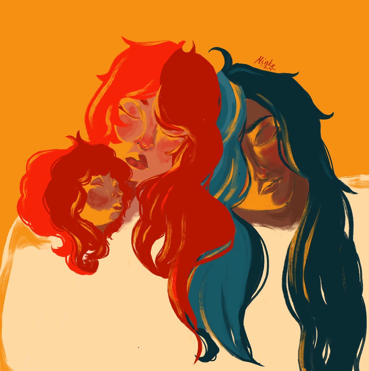 Sleepy kaelucs with a smol kaelucling for <a href="/kaeluckaegotcha/">Kaeluckae Gotcha for Gaza</a>. Thank you for having me!

I finished it and realised that the prompt said the kid was to sleep between them please forgive me anon I love you