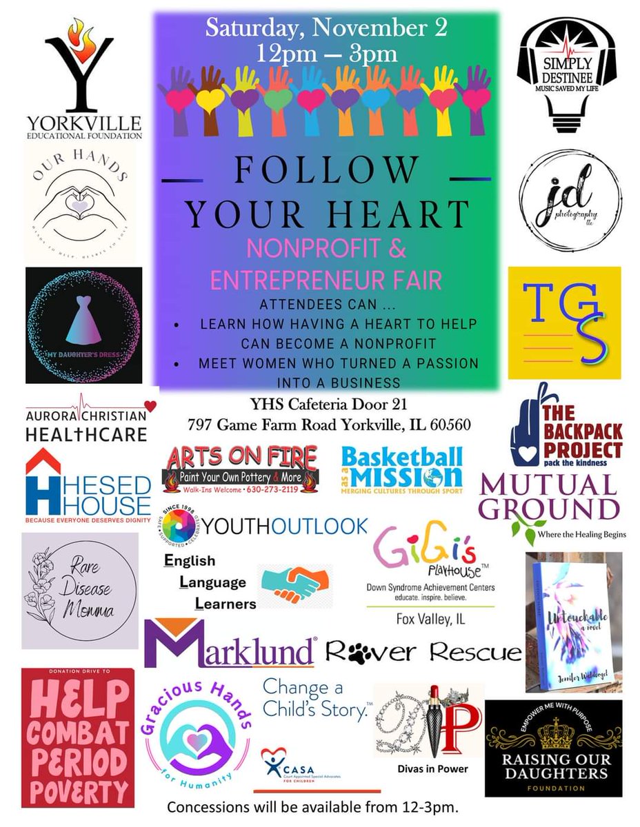 We are just 3 weeks away from the Girls Run the World Yorkville, IL first Follow Your Heart Nonprofit &amp; Entrepreneur Fair. We can't wait to see all the connections that will happen on November 2nd. We appreciate you sharing the event with all your networks and friends.