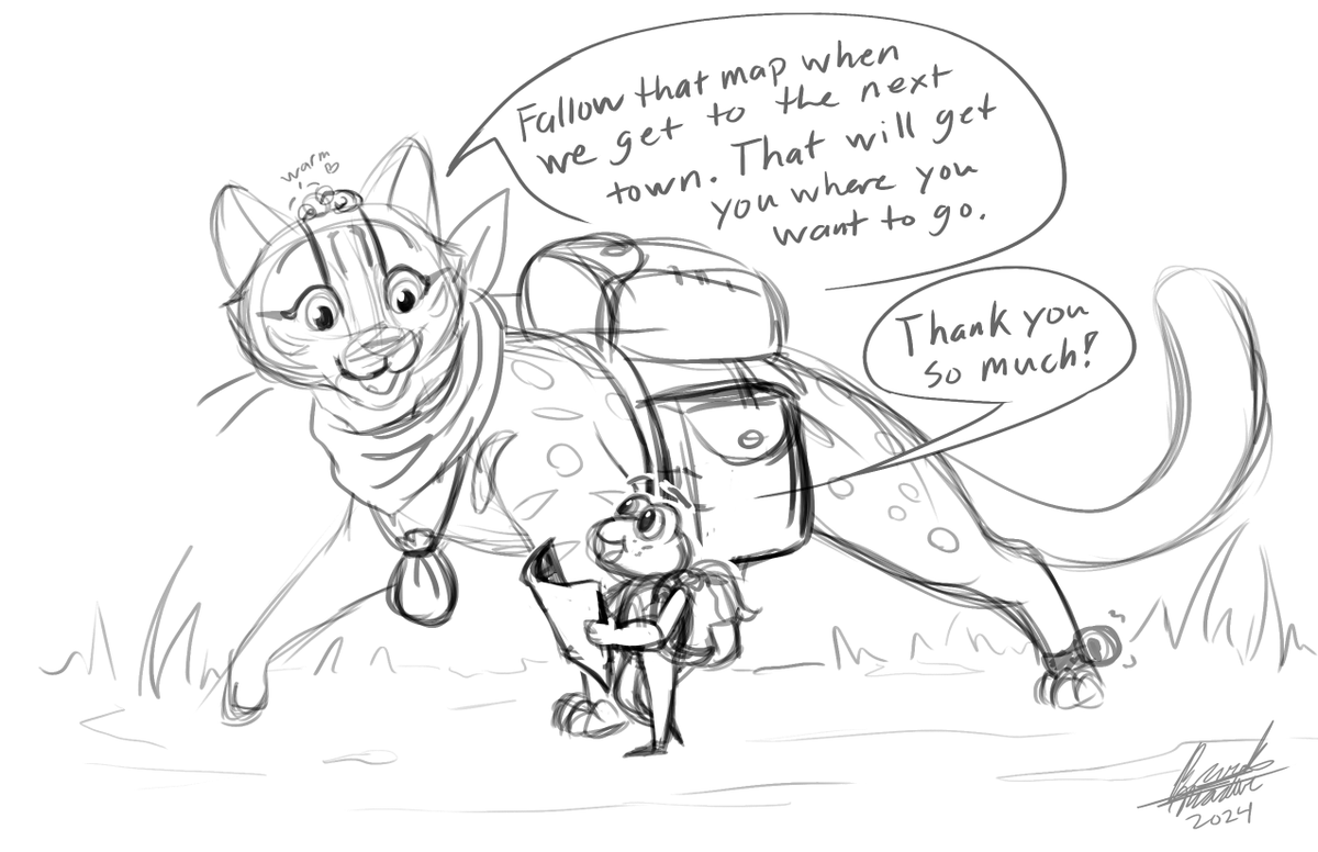 silverwaterbird's tweet photo. Inktober day 10 nomadic. Friggy and Timmy get lucky as they hear the bells of a wandering merchant. They restock their supplies and she even made a map!
#inktober2024 #inktober2024nomadic #day10 #inktober #junglecat #frog #sketch #nomadic #rustyspottedcat #cat https://t.co/MyjAtkCFf9
