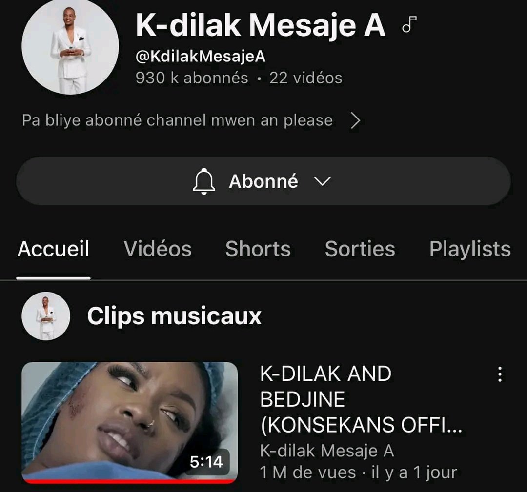 1 milyon views nan selman yon jou pou konsekans 🎵🔥
Aprè Wendyyy, se K-dilak ak Bedjine li ye 🙌🏾