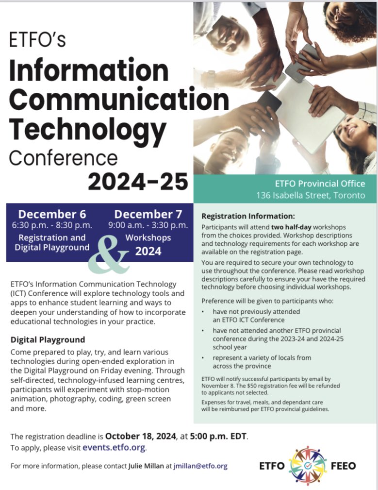 You can now register for the ETFO ICT Conference! I’ll be presenting on using picture books in the early years 🤖
So many great sessions to choose from! Hope to see you there: events.etfo.org/w/event/66f1a2…