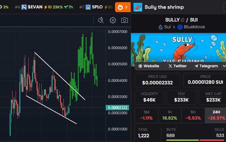 $SULLY team is sending updates like the one below &amp; the chart is looking like this? And $SUI / $BTC are reversing again as well?

Today should be good, really good....

SEND IT TO 1M 📈

$dawg $suiman $loopy $fud $blub $plop $nami $suishi $aaa $water $suijak $hippo $suidol $fwog