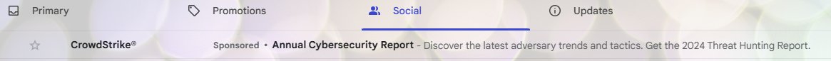 .<a href="/CrowdStrike/">CrowdStrike</a>  sponsored posts coming up on an "Annual Cybersecurity Report" on my Gmail feed...are they a feature of their own report!?