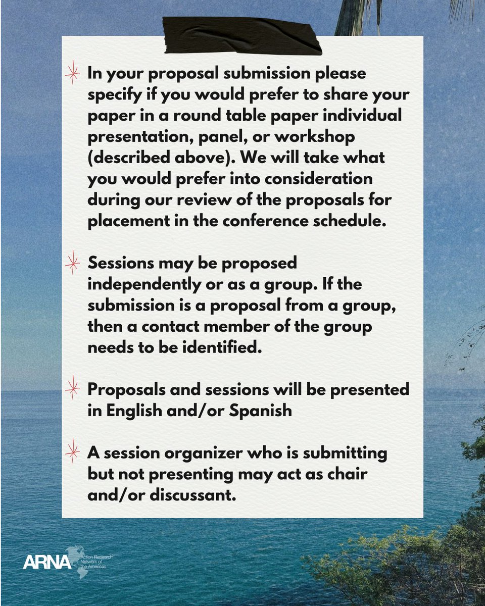 Call For Proposals - GENERAL PROPOSAL SUBMISSION GUIDELINES

tinyurl.com/arnaproposals2…

#ARNA2025 #ActionResearch #InvestigacionAccion #ARNAConference #PuertoVallarta
