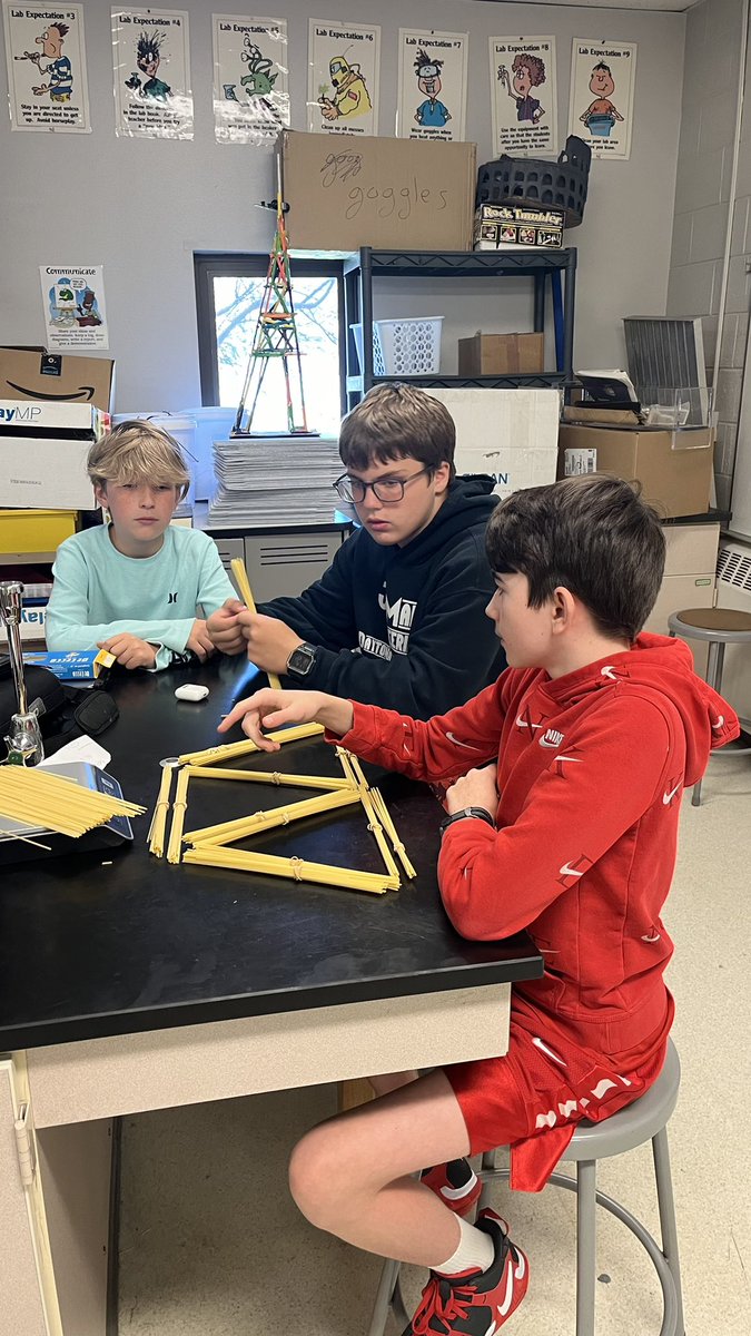 8th grade PLTW students design spaghetti bridges after learning how to solve a truss. <a href="/AbigayilClark/">Abbey Clark</a> <a href="/kphillip6/">Kim Phillip</a> <a href="/CMSFrederick/">Katie Frederick</a> <a href="/CMSredwolves/">Clinton Middle School</a> <a href="/MargaretTimmis/">Mrs. Timmis</a>