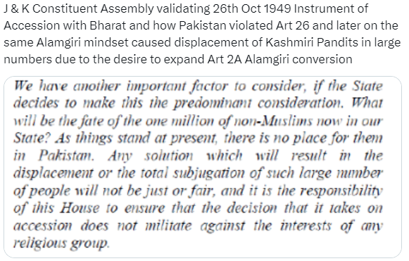 csranga's tweet photo. A Muslim Majority Kashmir Constituent Assembly recorded how Pakistan violated Charter of Liberty Dharma , Rama Rajya pious purpose of Art 26 insertion and the Dharmik character of this ancient sacred land of Dharma was sought to be changed something majority did not have power https://t.co/dbwCfJaFfi
