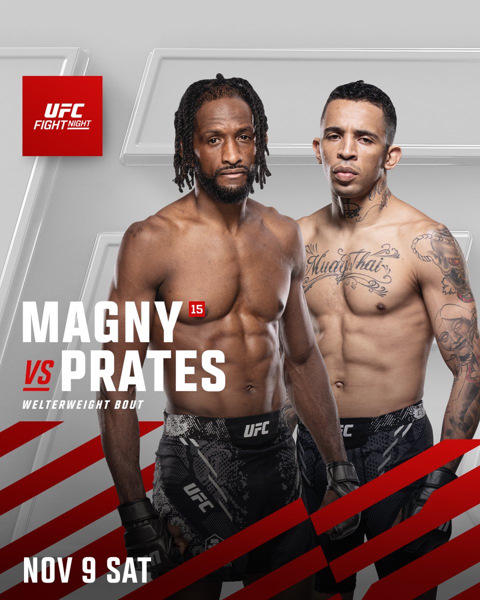 UFC (@ufc) on Twitter photo #UFCVegas100 has its main event 👏
Welterweight vet <a href="/NeilMagny/">Neil Magny</a> faces rising star Carlos Prates on Nov. 9th at the APEX! #UFCVegas100 has its main event 👏
Welterweight vet <a href="/NeilMagny/">Neil Magny</a> faces rising star Carlos Prates on Nov. 9th at the APEX!