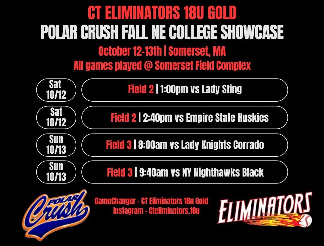 I will be playing in the Polar Crush Fall NE Showcase on Saturday, I will not be there on Sunday due to prior commitment.
