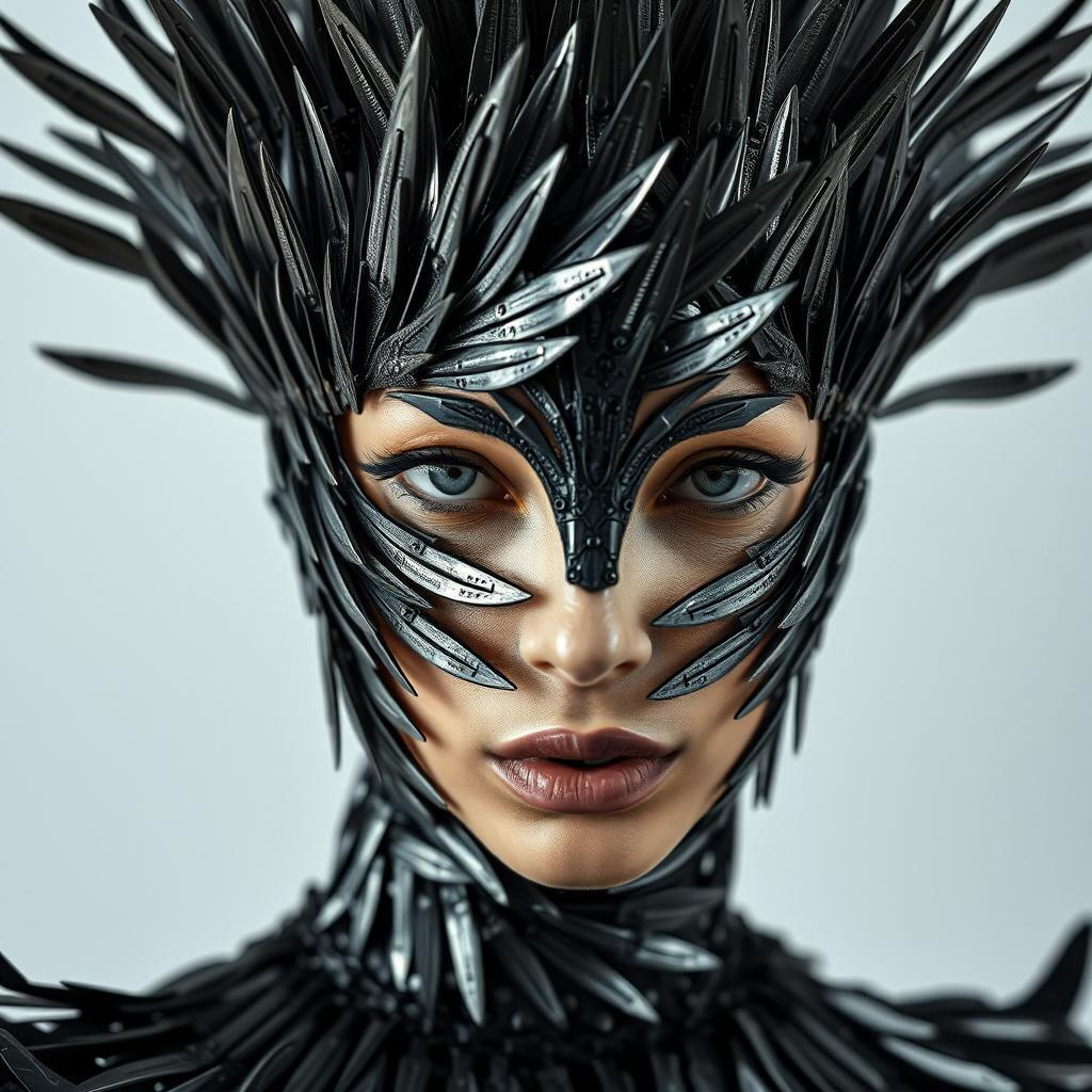 Zane_Twi's tweet image. Dazzling in metal blade couture, this captivating look is a mesmerizing fusion of dark silver and light black. #TextureCollage #FashionInspo