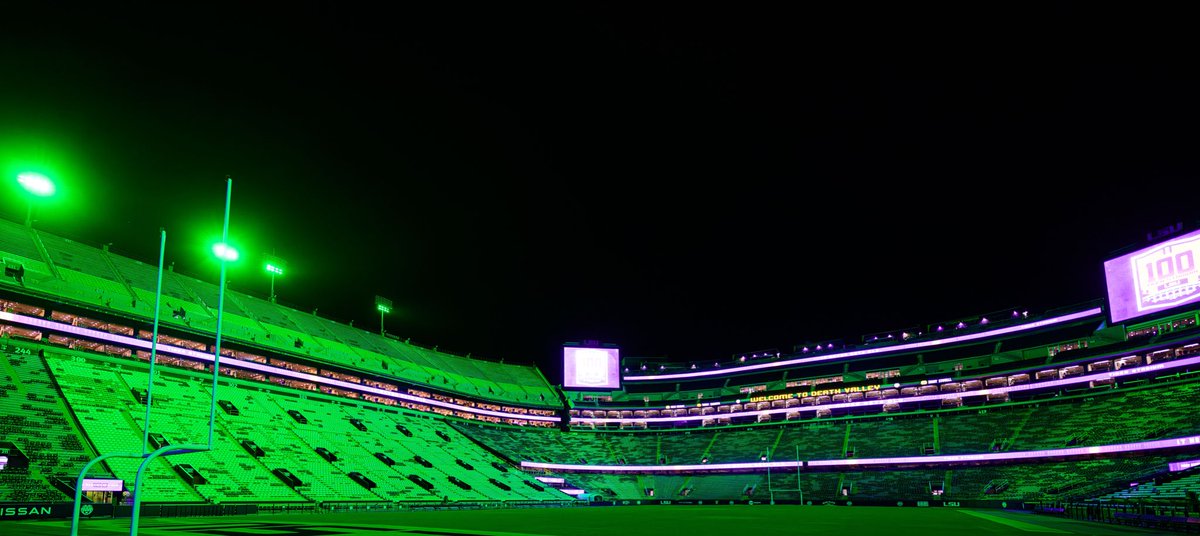 LSUfootball's tweet photo. Lighting Tiger Stadium up green for World Mental Health Day https://t.co/qzQSy7Cr2E