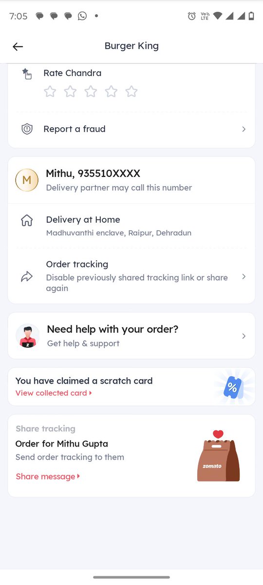 mithugupt's tweet photo. @zomatocare  Taken screen shot and after few seconds suddenly the order disappears. The fraud people used my Amazon pay balance for the payment. Kindly look and refund my amount which I didn't enjoyed the meal. I am in Kolkata but the food got delivered at dehradun. Call back pl. https://t.co/4fyCqf6cHU