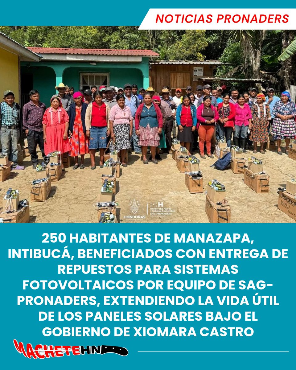 machetehn2009's tweet image. Cerca de 250 habitantes de Manazapa, Intibucá se ven beneficiadas con la entrega de repuestos de #SistemasFotovoltaicos dados a la junta de energía local por parte de equipo técnico regional de #SAG_PRONADERS. 💡🏡

#XiomaraSiCumple #perletti