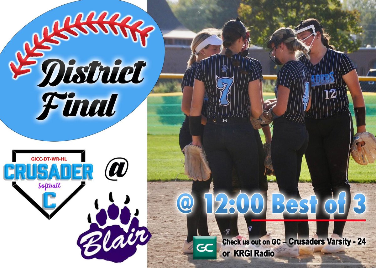 District Final Tomorrow! 
📍Blair  
⏰12:00
📺📊 - GC - Crusaders 24