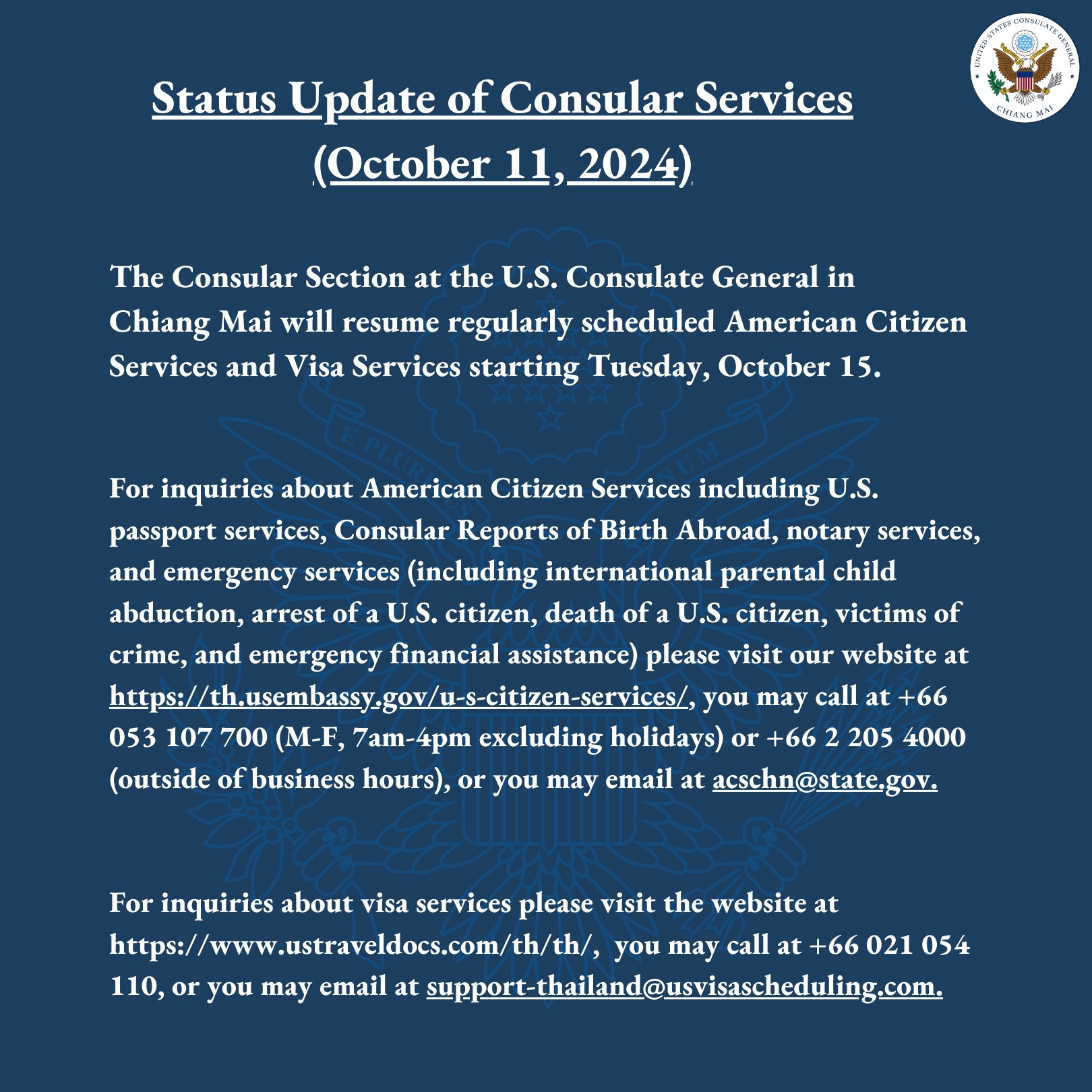US Consulate General Chiang Mai on X: &ldquo;The Consular Section at the 