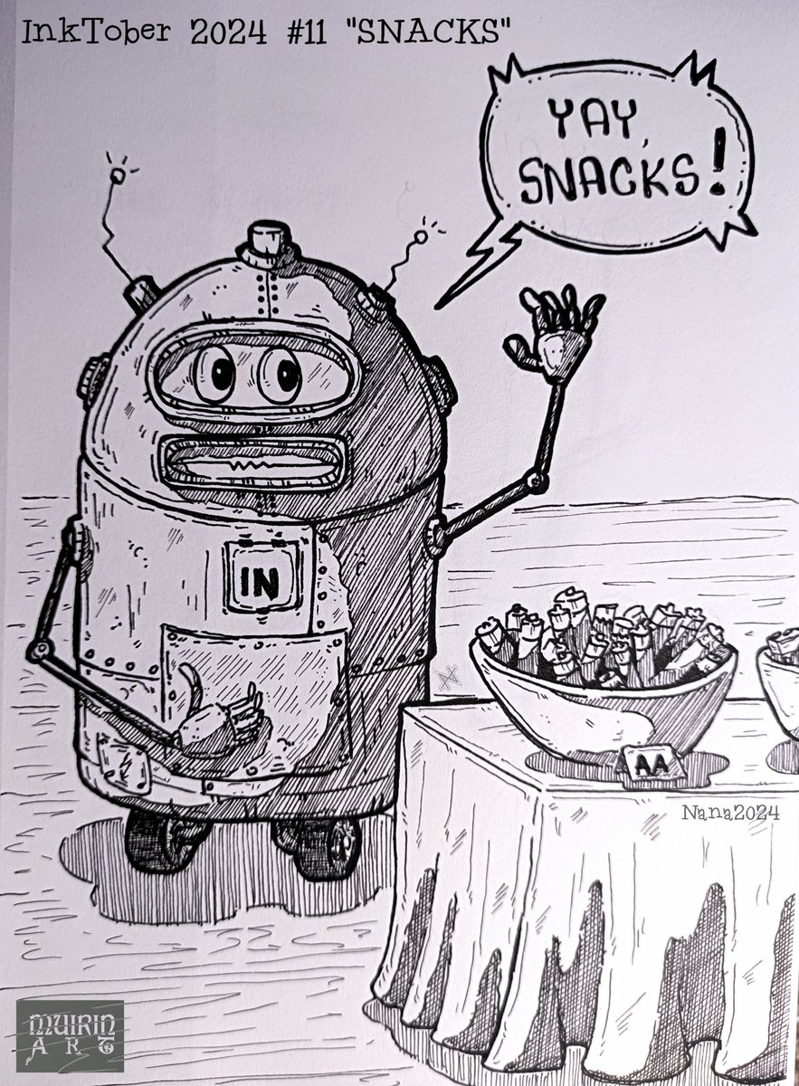 NanaHonkonen's tweet image. #Inktober2024 #11 &quot;SNACKS&quot;
#PigmaMicrons on sketchbook
#snacks #inktobersnacks #muirinartinktober2024 #muirinartrobots #drawingchallenge #drawing #draw #art #illustrations #inktober #finland #suomitaide #suomi #taide #inktoberfinland @inktober @drawmearobot