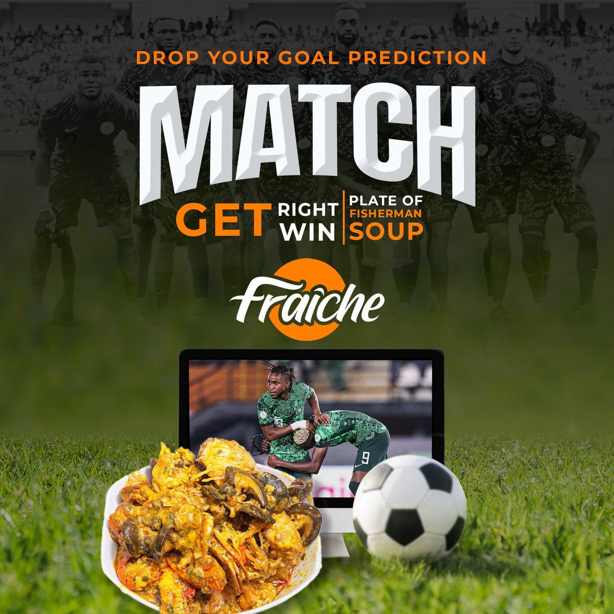 Super Eagles 🦅 are playing again ⚽️⚽️

It’s Nigeria 🇳🇬 Vs Libya 🇱🇾 

Predict the scores and win a free plate of premium Fisherman Soup…we will be picking the first 3 correct predictions.

Sponsored by <a href="/fraiche_palace/">Fraîche Restaurant</a>  Restautant.