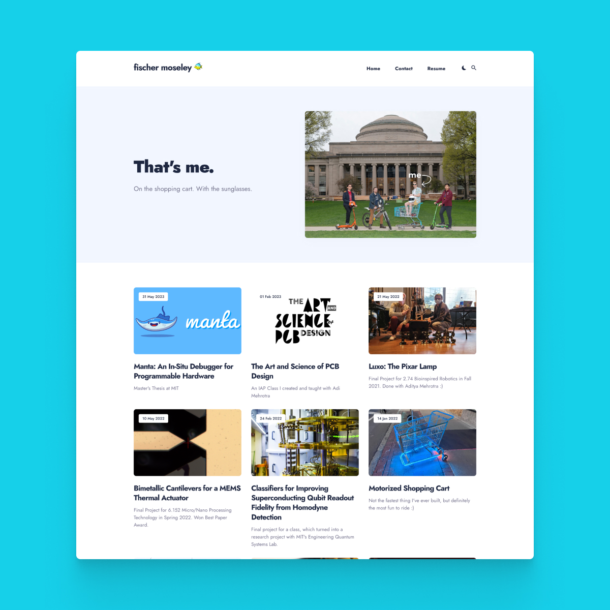 Site of the Day ✨

Fischer Moseley ☞ fischermoseley.com

Built with <a href="/anvodstudio/">Anvod Studio</a> &amp; <a href="/jekyllrb/">jekyll</a>