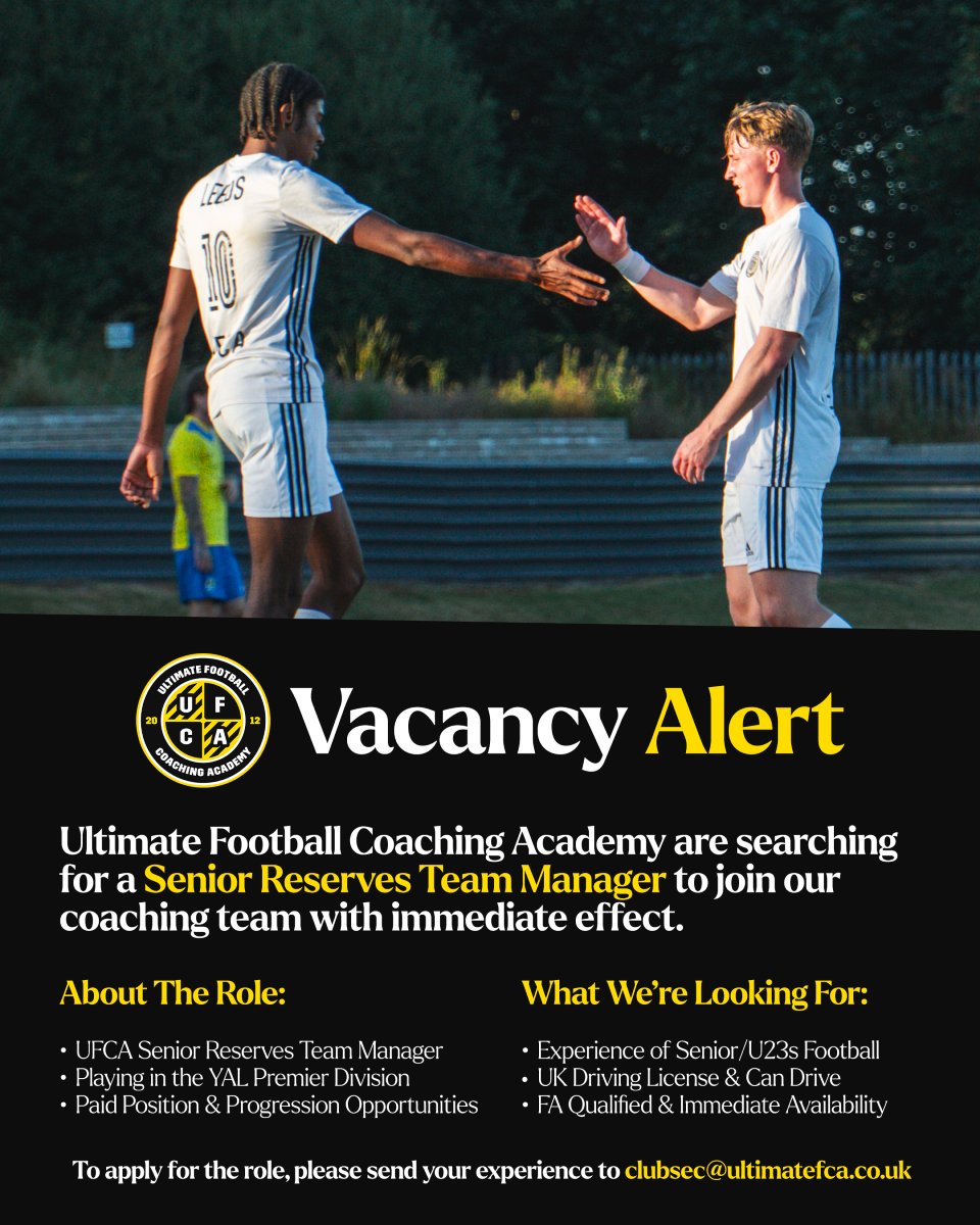 UFCA ππ€ (@ultimatefca) on Twitter photo ποΈ #UFCASenior are searching for a Reserves Team Manager for our YAL Premier Division side.
π« Coaches can email clubsec@ultimatefca.co.uk to express their interest.
π Please share with a coach looking for their next opportunity!
#UFCA ποΈ #UFCASenior are searching for a Reserves Team Manager for our YAL Premier Division side.
π« Coaches can email clubsec@ultimatefca.co.uk to express their interest.
π Please share with a coach looking for their next opportunity!
#UFCA