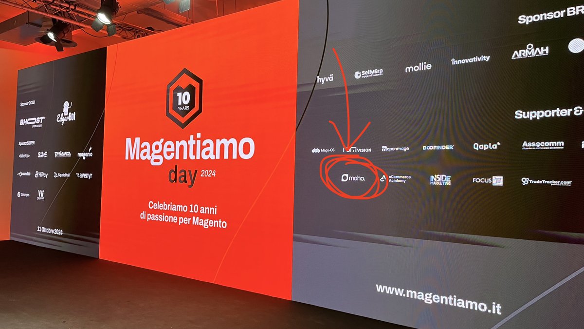 <a href="/MahoCommerce/">MahoCommerce</a> ready for <a href="/magentiamo/">Magentiamo</a> Day 2024!
What a great location! Already met a lot of amazing people and remembered how amazing are the #Magento community and events! ❤️

Thanks Andrea for doing this!
#ecommerce #php