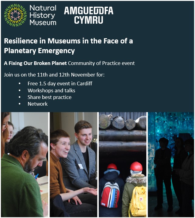 Fixing Our Broken Planet: Community of Practice 🌎

Join us on the 11th &amp; 12th November for a free event which aims to enhance the museum sector’s resilience, with a focus on empowering our youth audiences
Sign up to attend here: forms.office.com/e/xQ9yDJvrnR