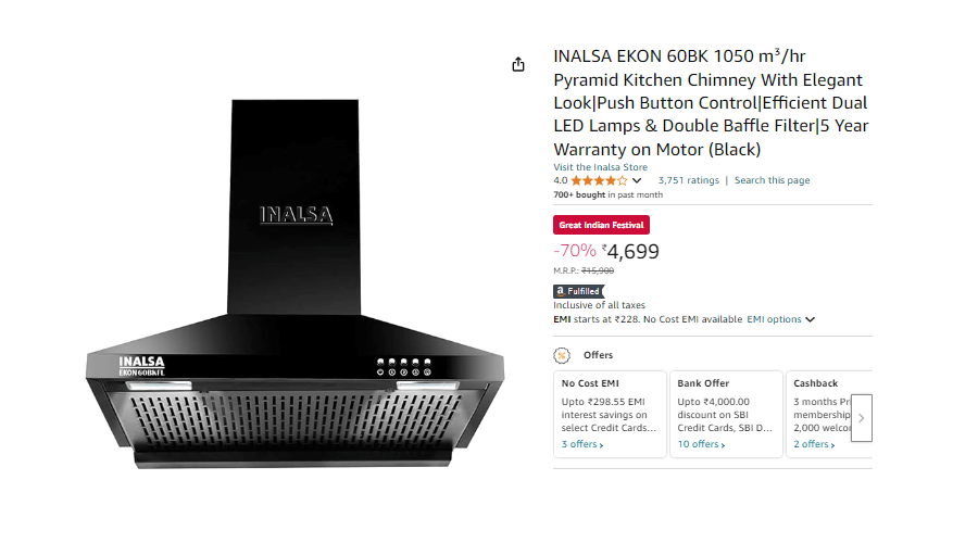 CheapestDealIND's tweet photo. 🛍️ #INALSA EKON 60BK 1050 m³/hr Pyramid Kitchen Chimney
👉https://t.co/JQaTw728tL
💰 Price Rs.4,699 [Regular Price Rs.5,455]

#CheapestDealinIndia #bestprice #BestBuy #VickyVidyaKaWohWalaVideo दुर्गा पूजा #BandhanBank अखिलेश यादव #India #Maharashtra #JIGRA Wakanda #PAKvENG #Deal https://t.co/psBcuYvO8Q