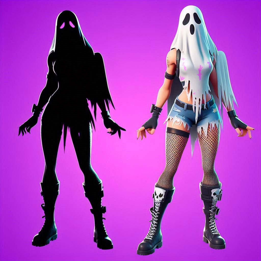 behlsygirl's tweet image. I made this in an AI imagine. @FortniteGame is this so hard to make? I don’t even care if I get credit for it. I just wanna ghost skin for a girl. This ain’t licensed or anything. #Fortnitemares2024 #ghostgirl #boothing