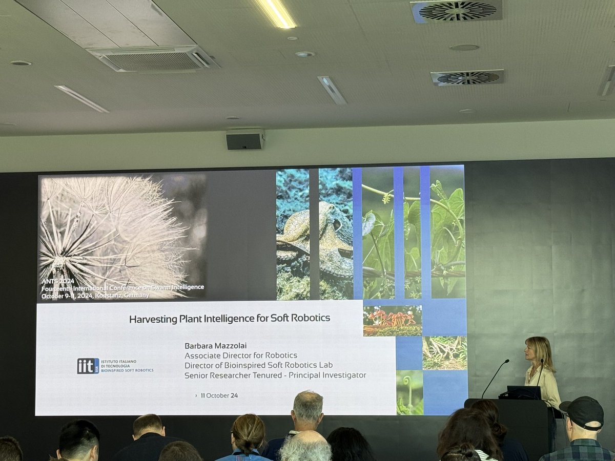 Carlos Gershenson (@cgershen) on Twitter photo #ANTS2024 keynote by <a href="/BarbaraMazzolai/">Barbara Mazzolai</a> on “Harvesting Plant Intelligence for Soft Robotics” 🌱🧠🤖 <a href="/ants_conf/">ANTS Conference</a> #ANTS2024 keynote by <a href="/BarbaraMazzolai/">Barbara Mazzolai</a> on “Harvesting Plant Intelligence for Soft Robotics” 🌱🧠🤖 <a href="/ants_conf/">ANTS Conference</a>