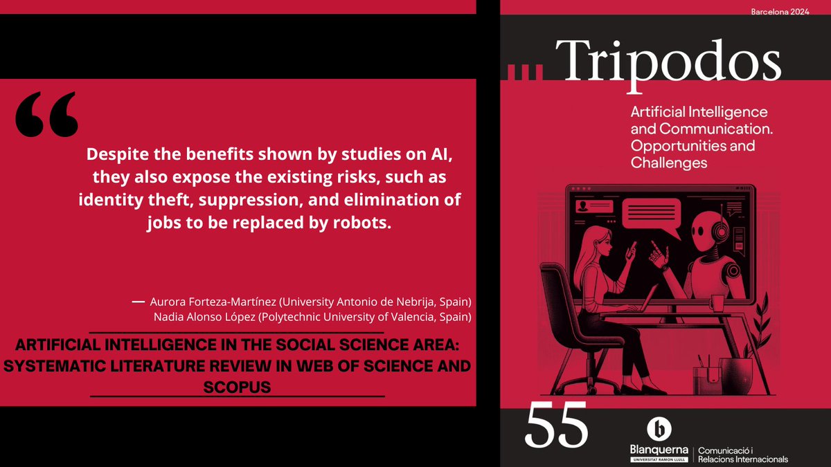 Tripodos (@revistatripodos) on Twitter photo ‼️Just a reminder that you have available in our website the article by <a href="/aurora_f_m/">Aurora Forteza Martínez</a> (<a href="/UNIRuniversidad/">Universidad Internacional de La Rioja (UNIR)</a>) and <a href="/NadiaA40/">Nadia</a> (<a href="/UPV/">Universitat Politècnica de València</a>) analyzing the presence of AI in the Web of Science and Scopus databases!📚
You can check it out here👇:
tripodos.com/index.php/Facu… ‼️Just a reminder that you have available in our website the article by <a href="/aurora_f_m/">Aurora Forteza Martínez</a> (<a href="/UNIRuniversidad/">Universidad Internacional de La Rioja (UNIR)</a>) and <a href="/NadiaA40/">Nadia</a> (<a href="/UPV/">Universitat Politècnica de València</a>) analyzing the presence of AI in the Web of Science and Scopus databases!📚
You can check it out here👇:
tripodos.com/index.php/Facu…
