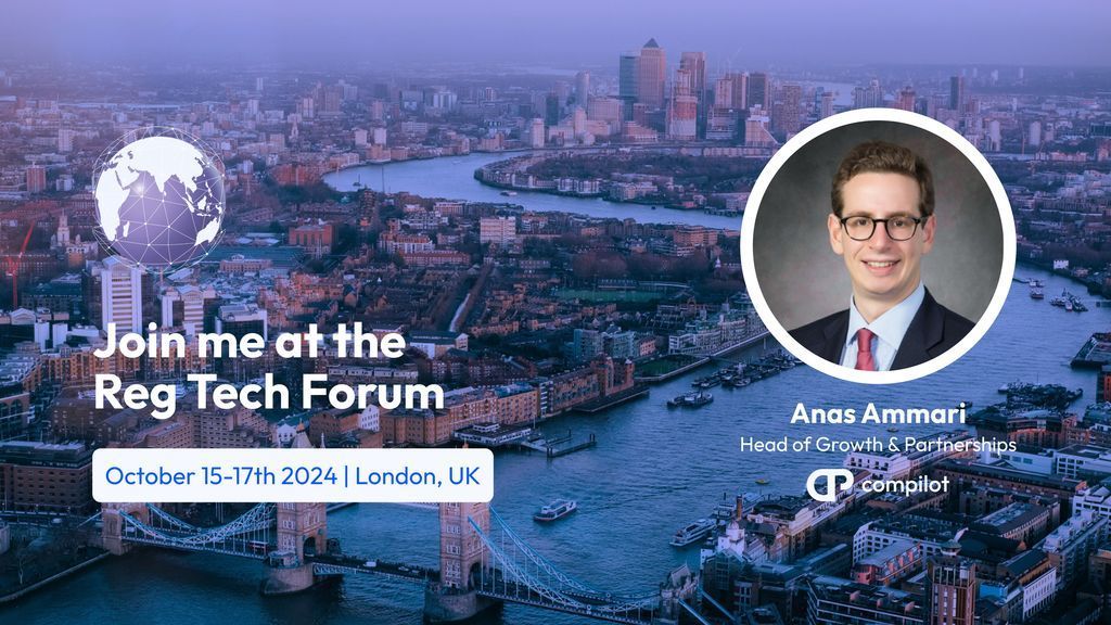 ComPilotAI's tweet photo. 🌍 Next week, Anas Ammari, our Head of Growth & Partnerships, will be at the #RegTechForum in London (Oct 15-17) to tackle the future of regulations & #compliance in #Web3. If you're attending, let's connect! Schedule a chat with Anas 👉 https://t.co/jXxGgaHCUK https://t.co/TbBpuNUYir