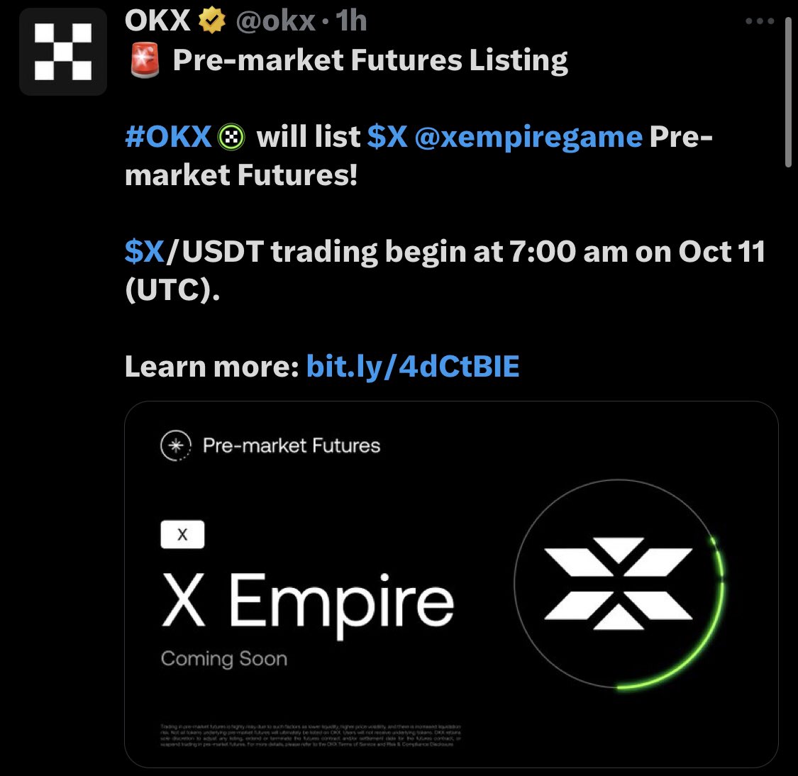 BREAKING NEWS xEmpire Pre-Market future listing will begin on 11th October  on OKX Listing getting closer 🔜