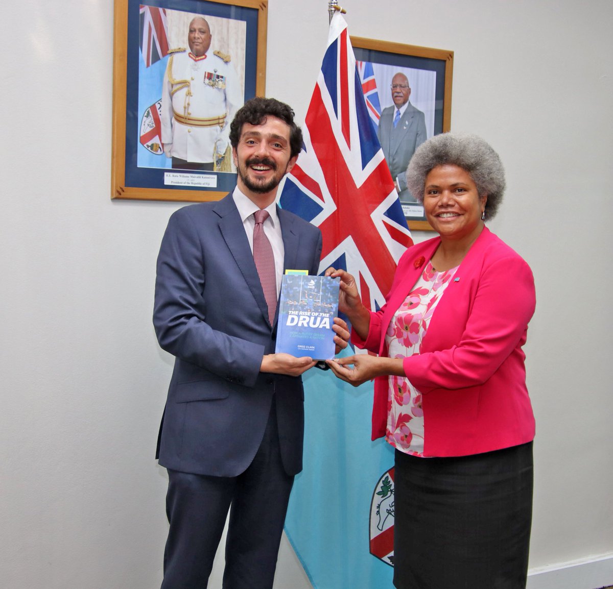 Fiji_MFAET's tweet photo. Assistant Minister for @Fiji_MOFA Hon. @lenoraqfj received a farewell call from the Chargé d’affaires at the @SpaininFiji
Mr Gaël Sánchez Cano. @lenoraqfj extended her appreciation to Mr. Cano for his dedicated service to Fiji and wished him well on his future endevours. 🇫🇯🤝🇪🇸 https://t.co/9ayaGVJjmQ