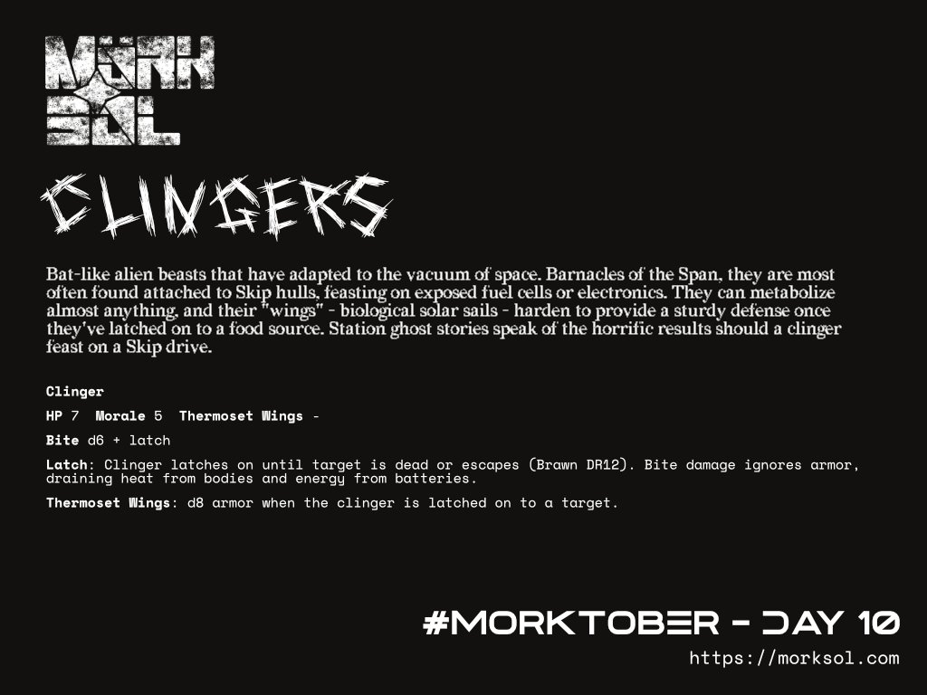 hasbeenwizard's tweet photo. It's #morktober and @krasiph and I are making stuff for Mork Sol!
Day ten!
Wanna test out Mork Sol? You can download the very early playtest materials at https://t.co/J776L2MEvi! Have questions? Come hang out in Discord and let us know what you think: https://t.co/mKnClfp1HV https://t.co/PKeWzISApk