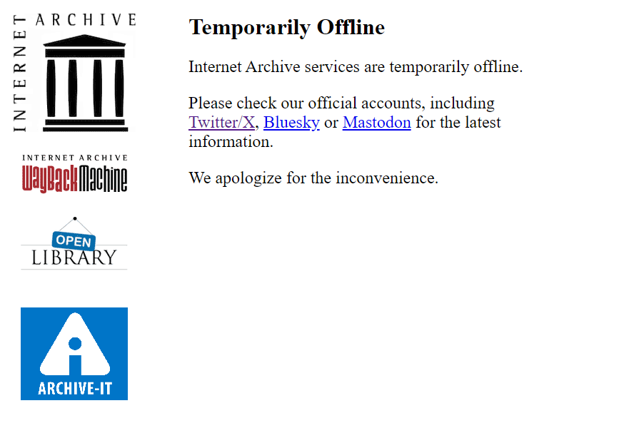 FahadLami24_EX's tweet photo. Well, that's sucks.
#InternetArchive #KeepInternetArchiveOn #SaveInternetArchive #KeepInternetArchiveWorking https://t.co/uXUEY0ykbL