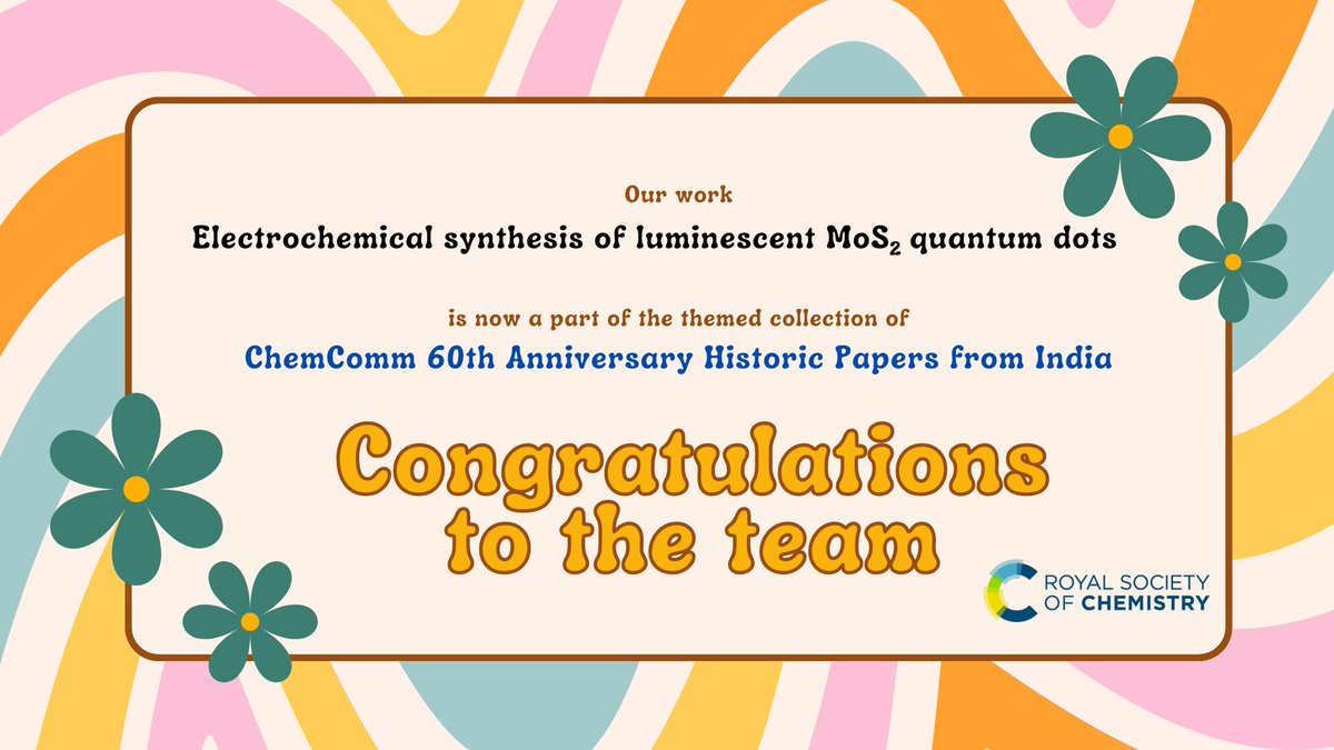 Shaijumon Research Group (@shaiju_lab) on Twitter photo Thrilled to share that one of our publications titled “Electrochemical synthesis of luminescent MoS2 quantum dots” has been selected to feature in a special online collection by <a href="/ChemCommun/">Chemical Communications</a>, highlighting 60 pioneering historic papers from India.
<a href="/Phy_IISERTVM/">School of Physics, IISER TVM</a> <a href="/MShaijumon/">Shaijumon M M</a> #RSC Thrilled to share that one of our publications titled “Electrochemical synthesis of luminescent MoS2 quantum dots” has been selected to feature in a special online collection by <a href="/ChemCommun/">Chemical Communications</a>, highlighting 60 pioneering historic papers from India.
<a href="/Phy_IISERTVM/">School of Physics, IISER TVM</a> <a href="/MShaijumon/">Shaijumon M M</a> #RSC