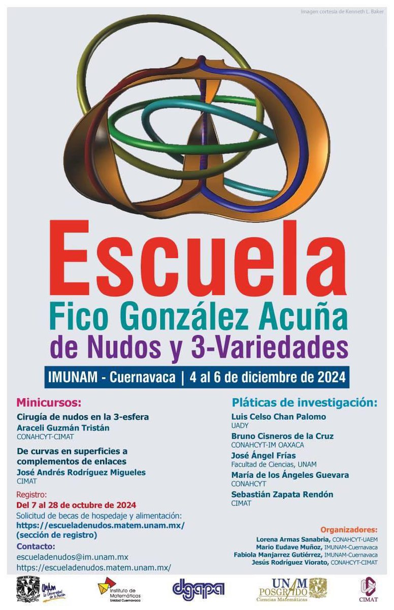 imate_unam's tweet photo. ¡Ya está abierto el registro para la #Escuela de #nudos y #3-variedades 2024! 😍🤩🥨🪢🧶
📆 4-6 dic 2024
📍Unidad #Cuernavaca
⏳ Registro antes 27 oct 2024
⚠️ Más en: https://t.co/j8vhXEihOL https://t.co/cvJL6gJgb8
