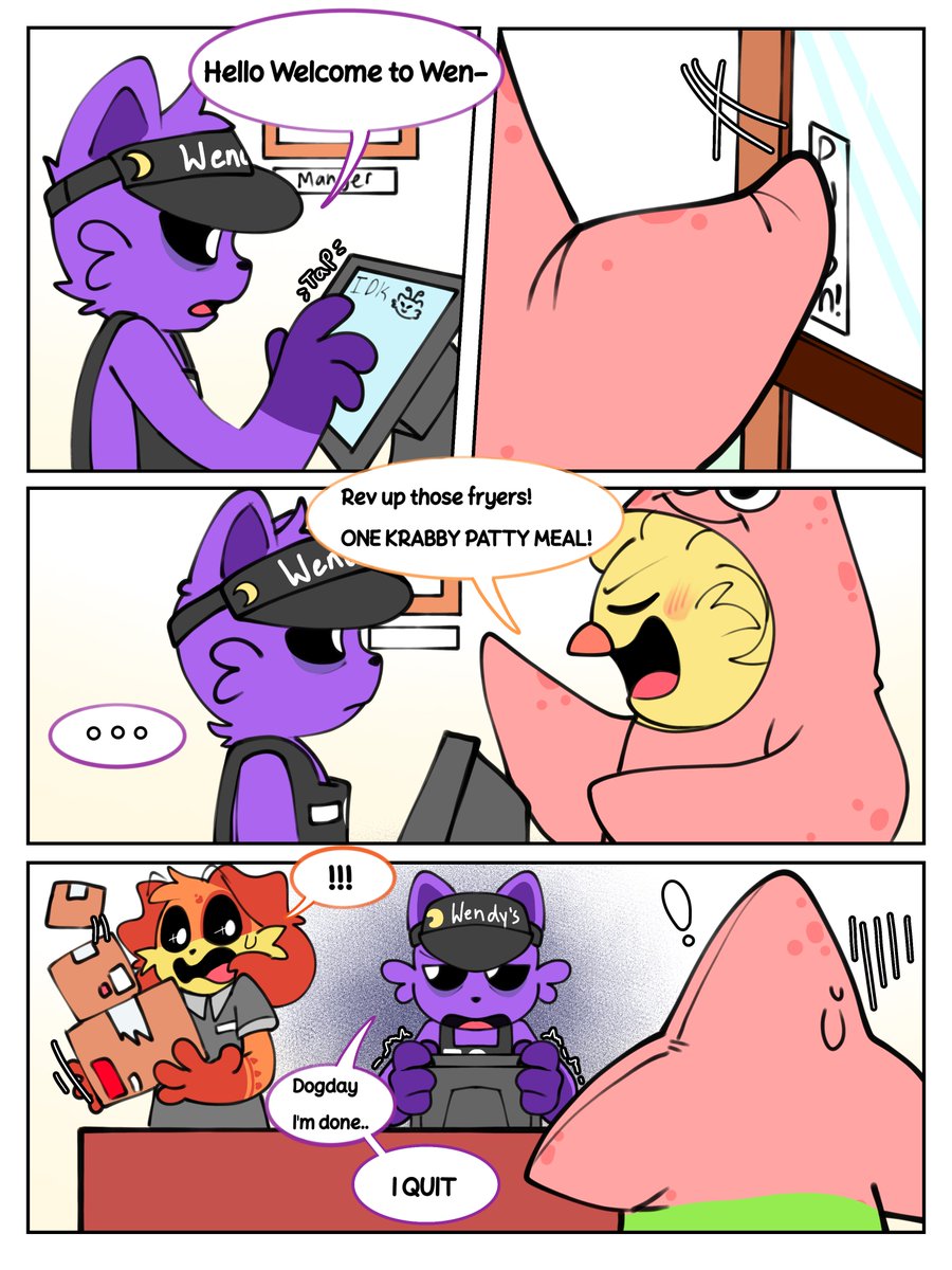 I wonder if the Krabby Patty meal tastes good🐤
(Putting this as Day 10: 🏃‍♀️)
#catnap #SmilingCrittersFanart #SmilingCritters #PoppyPlaytime