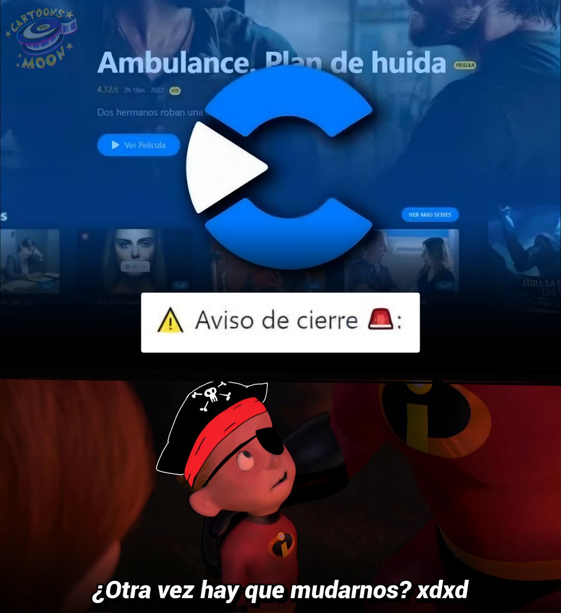 CartoonsOTMoon's tweet photo. Esta noche, Cuevana, el sitio web de piratería más famoso de latinoamérica, anunció el cierre de uno de sus principales dominios. https://t.co/vTGArpIB9W