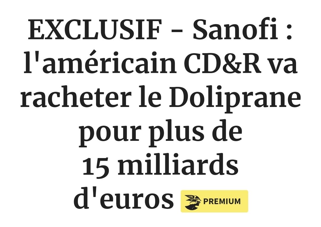 🔴 Selon <a href="/LesEchos/">Les Echos</a>, un fonds américain va finalement prendre le contrôle de la centaine de médicaments sans ordonnance de <a href="/sanofi/">Sanofi</a>, dont le célèbre #Doliprane français. #souverainetépharmaceutique 

via <a href="/ANNDRIF/">Anne Drif</a> ✨️ 
lesechos.fr/industrie-serv…
