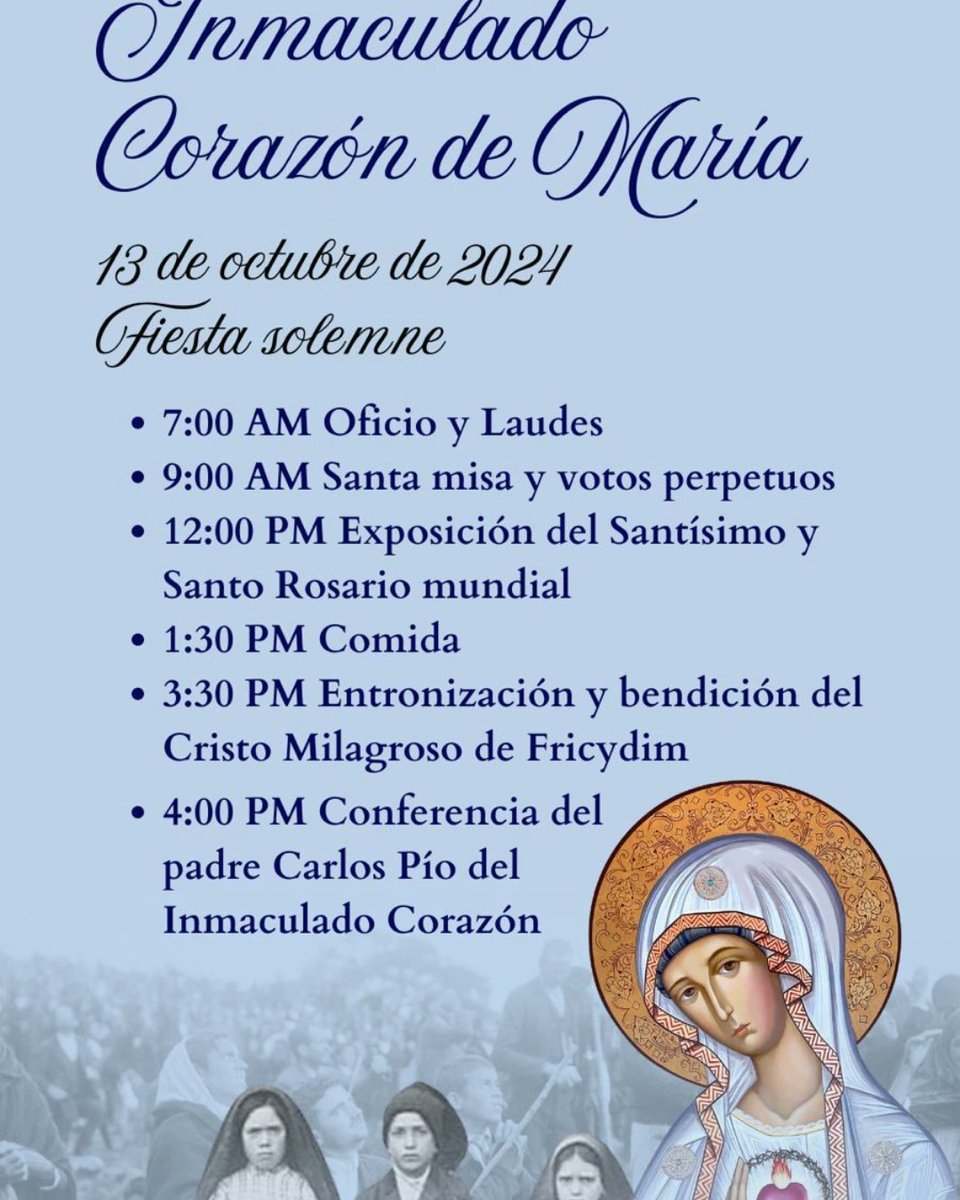 materfatima's tweet photo. Invitados este 13 de octubre en el Centro de Espiritualidad Fricydim 
“Al final, mi Inmaculado Corazón triunfará”
🌹 https://t.co/WyIRxwsxWu