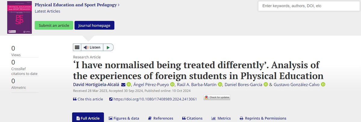 🎯New publication! 😃
In it we analyze the perceptions of racism as perceived by foreign students of Physical Education 👇
bit.ly/foreignPE
#racism #PE