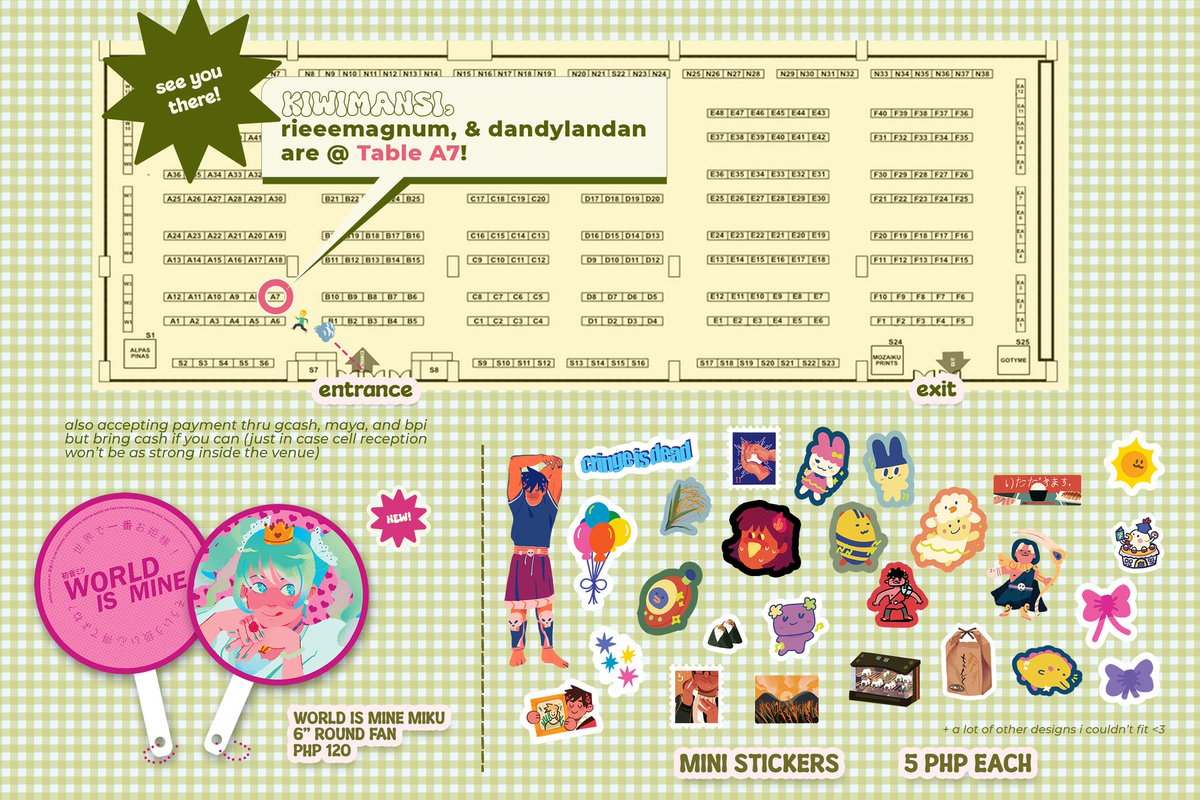 [RTs 🫶]

Sharing my catalog for this weekend's #KomiketOctober #Komiket2024! Got lots of new stickers + original works and fanmerch for haikyuu, hades, ace attorney, tamagotchi, hyouka, good omens, and vocaloid!! 

HOPE TO SEE YOU THEREE this will be my last con for this year 😸