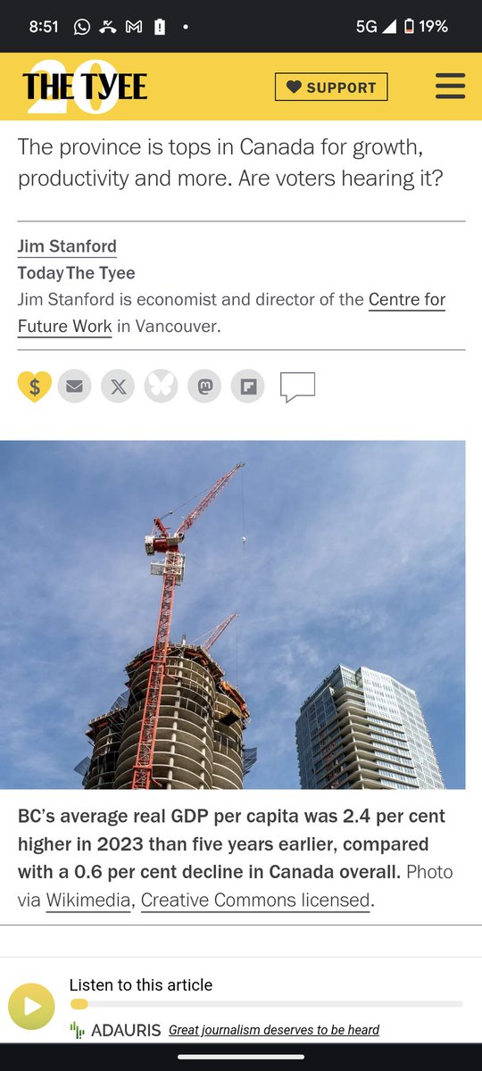 Average real GDP per capita last 5 yrs
 BC:            up 2.4 per cent 
Canada:   down 0.6 per cent
Just a bit of reality here to counter conservative fear mongering. #bcpoli