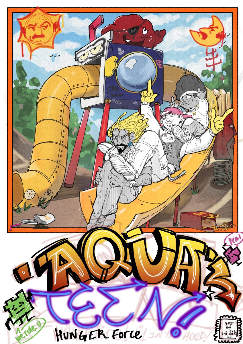 trilobite66's tweet photo. Cover for the athf mini manga Im making #athf #aquateen #frylock #mastershake #meatwad #art https://t.co/vTpP6jNcpn