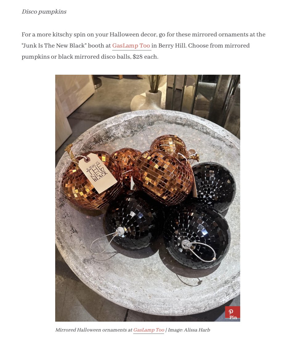 GasLampAntiques's tweet image. Be sure to check out StyleBlueprint's "15 Fall-Inspired Nashville FINDS" where GasLamp is featured! Yay to #JunkIstheNewBlack for having the fab disco pumpkins! bit.ly/3NjPqlw 

#styleblueprint #gaslampantiques #gaslamptoo #nashvilleantiquestore #nashvillefinds #antiques