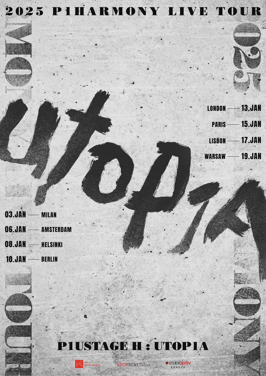 #P1ece in Europe, get ready!
KEEHO, THEO, JIUNG, INTAK, SOUL, and JONGSEOB are coming to you! 💥

P1Harmony will visit 8 cities during 2025 P1Harmony LIVE TOUR [P1ustage H : UTOP1A] IN EUROPE!

Are you as excited as we are? ✨ Stay tuned for all updates!

#P1Harmony #피원하모니